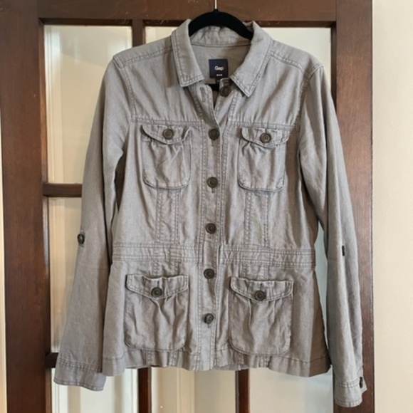 GAP Gray Linen-Blend Cargo Jacket, Size Medium - Picture 1 of 8